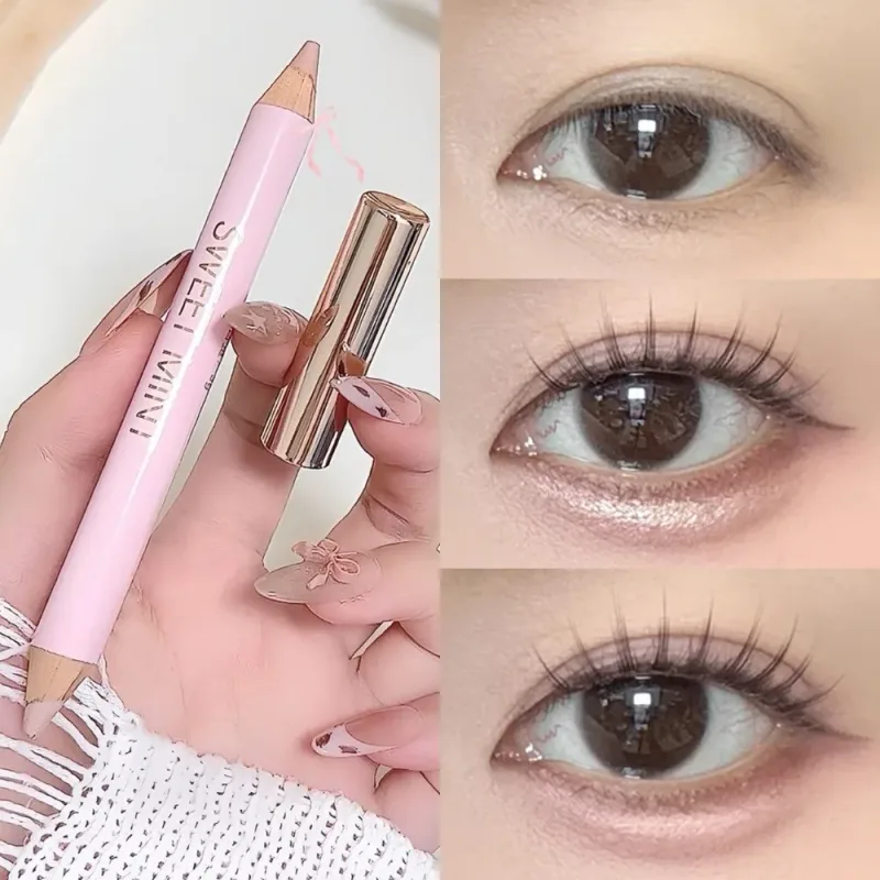 Με διπλό άκρο Ξαπλωμένο Μεταξοσκώληκα Stick Shimmer Pearlescent Eye Brightener Στυλό Σαμπάνια Χρυσό Ροδάκινο Ροζ Φυσικό Καλλυντικό Μακιγιάζ ματιών — image 2