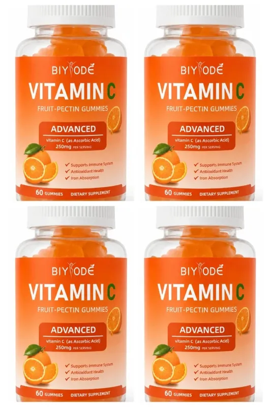 Βιταμίνη C Gummies 250mg με βιταμίνες Α και Ε Μασώμενα πηκτίνης πορτοκαλιού φρούτων 60 Count καθημερινή διατροφή για ενήλικες άνδρες και γυναίκες — image 10