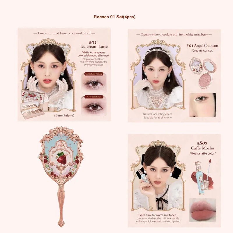 Flower Knows Strawberry Rococo סדרת סט איפור גליטר מאט צלליות פלטת סומק Power Velvet ליפסטיק ערכת בושם — image 10