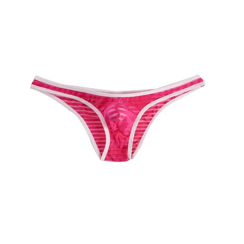 Sexy Stripe Transparent Men Brief Nylon Ice Silk Underwear Low Waist Breathable Male Panties Intimate S-XL