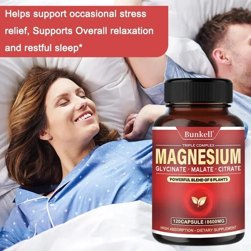 Magas felszívódású magnézium-glicinát malát-citrát 100% kelát, nem GMO vegetáriánus gluténmentes 8 600 mg 120 kapszula