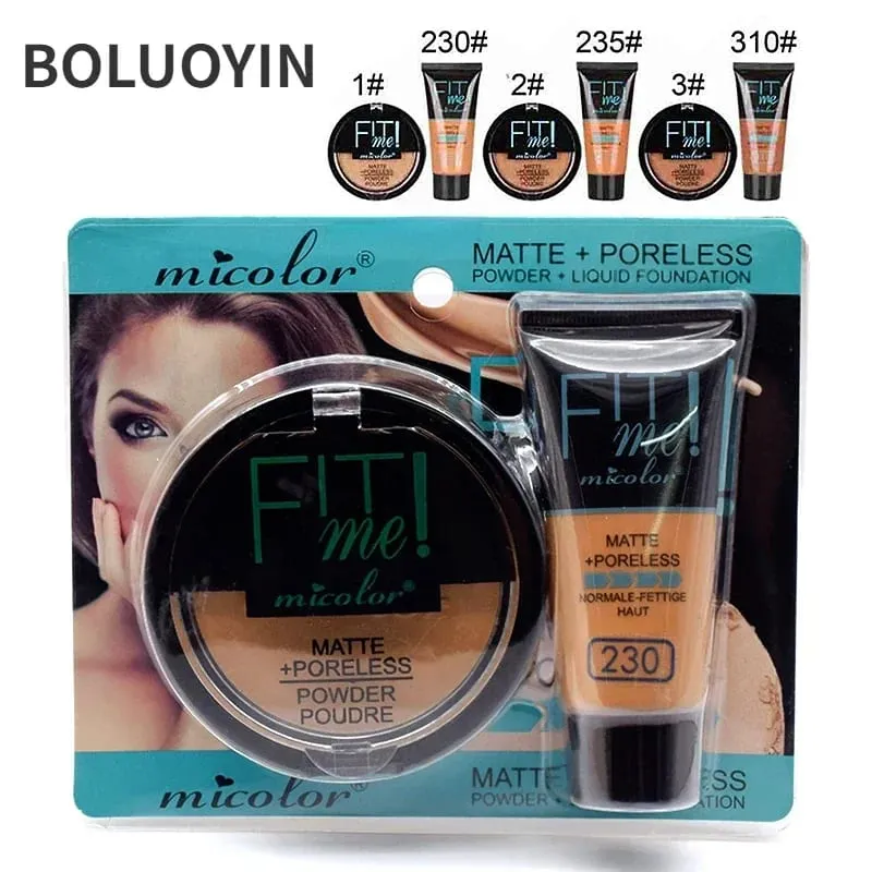 30ml base líquida pele escura dedicada fundação cosmética 30g micolor fit me 2 em 1 conjunto de pó sem poros de pele preta fosca