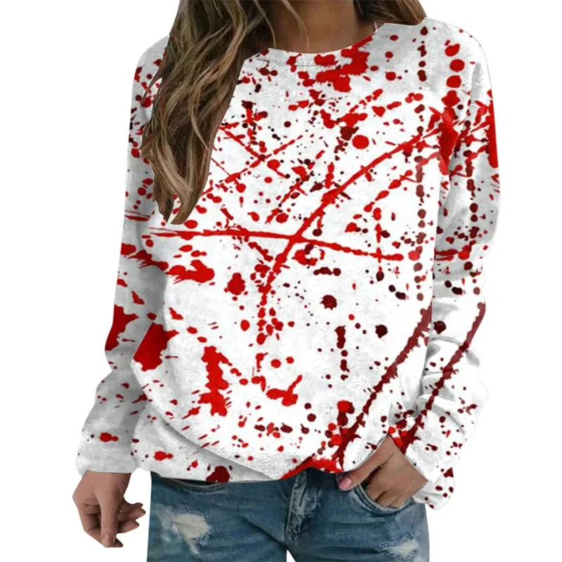 Sweatshirt Grafik Darah Keganasan Rekaan Pesta Halloween Pakaian Wanita Saya Baik Berdarah Wanita Sweater Wanita Seram Pullover Y2k — image 7