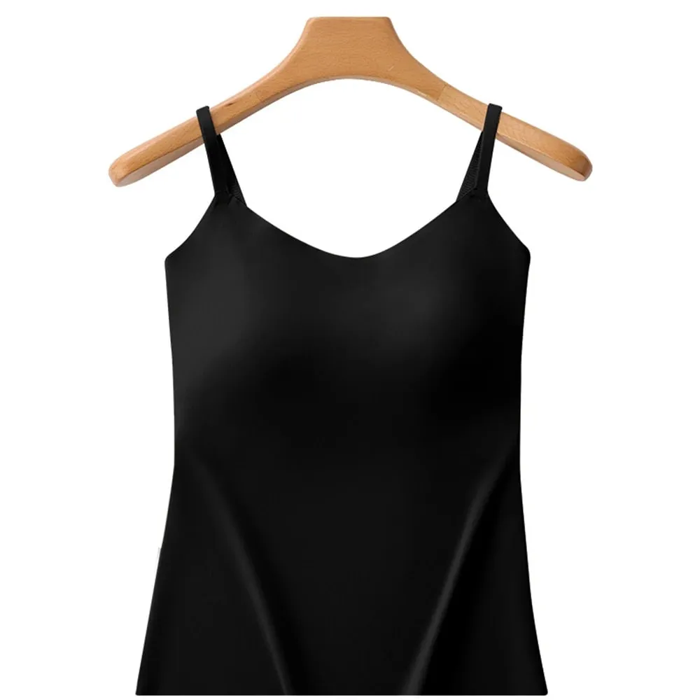 Beépített melltartó Cami Tank Top állítható spagetti pánt U-nyakú, párnázott melltartó formázóruha Varrat nélküli vékony alsónemű mellény — image 9