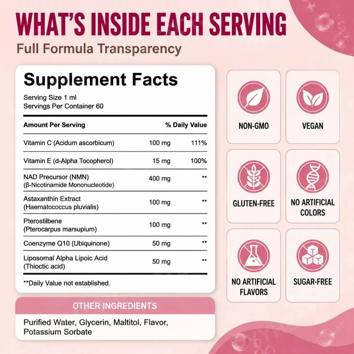 Docteat Astaxanthin+ NAD+ Precursor Liquid Supports Cellular Nutrition and Energy Metabolism Antioxidant Vitality Base 60 Ml