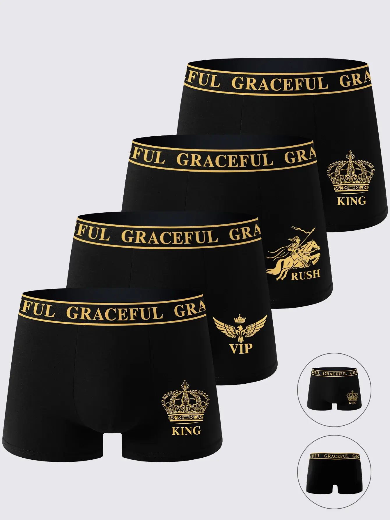 4-Pack Men's Underwear Comfortable Breathable Soft Boxer Shorts Black Gold High-End Sporty Casual Men's Briefs Underwear