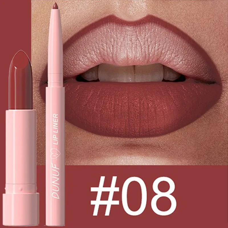 2 τεμάχια/Σετ Κιτ μακιγιάζ Lipstick+Liner Liner Matte Nude Αδιάβροχο μακράς διαρκείας, χωρίς λεκέδες, κωνική μύτη για τα χείλη Contour Pen Cosmetics