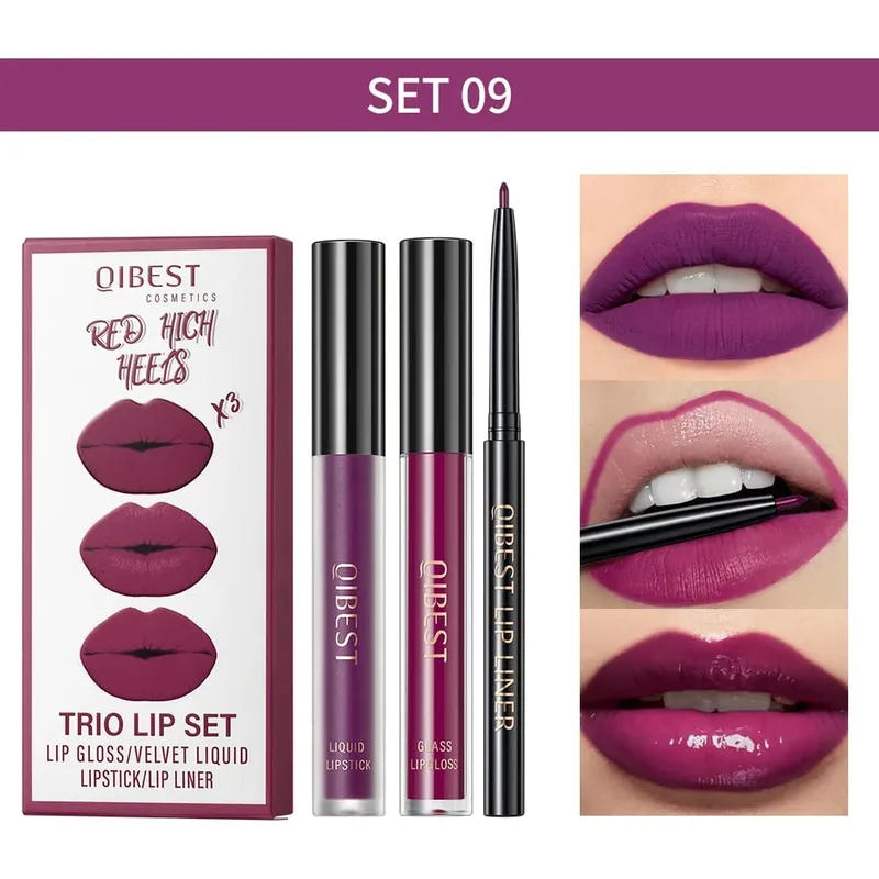 Ματ Liquid Lipstick & Lip Liner & Lip Gloss Σετ 3 τμχ Αντικολλητικό Κύπελλο μεγάλης διάρκειας Κόκκινο μαύρο μωβ Κιτ καλλυντικών για απόχρωση χειλιών — image 17