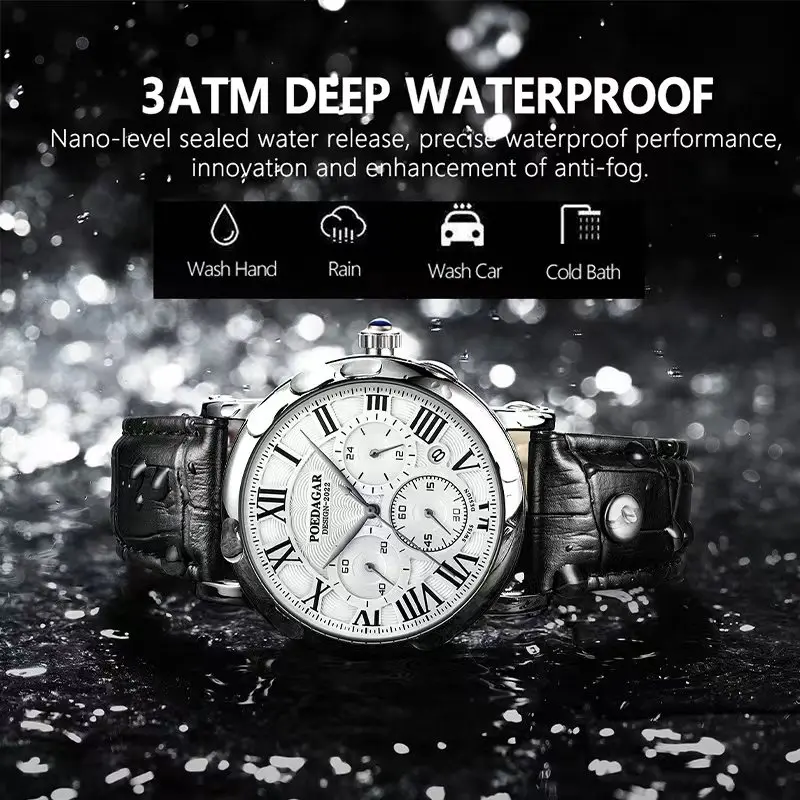 Luxury Quartz Men Wristwatch Chronograph Date Business Male Watch Waterproof Leather Fashion Men's Watches Reloj Hombre