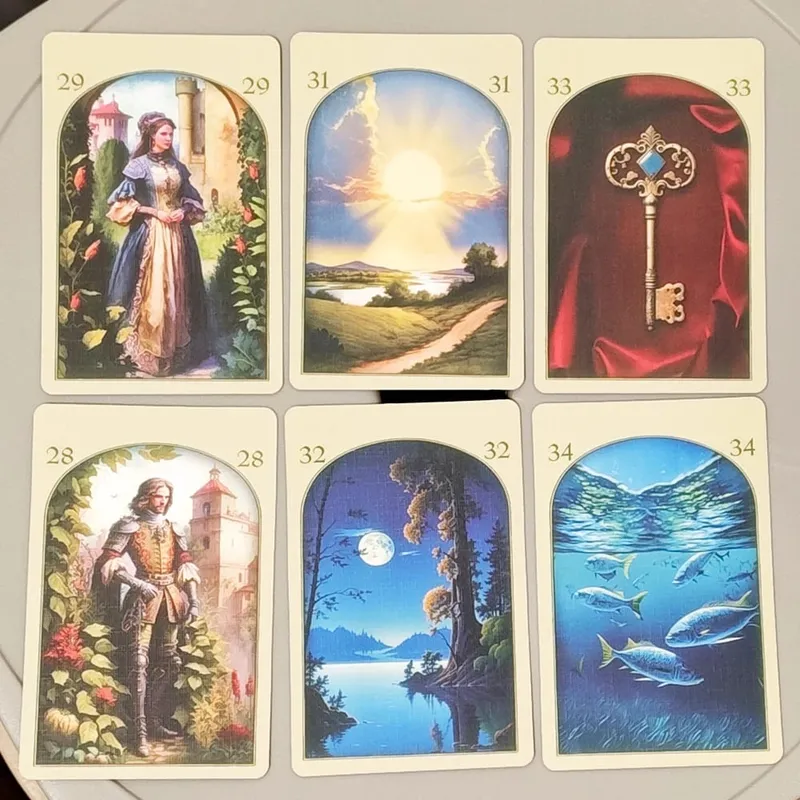 Τυπωμένο σε 350GSM διπλό ανάγλυφο Cardstock Medieval Lenormand Oracle Deck 9*6cm 36 Pcs Cards — image 5