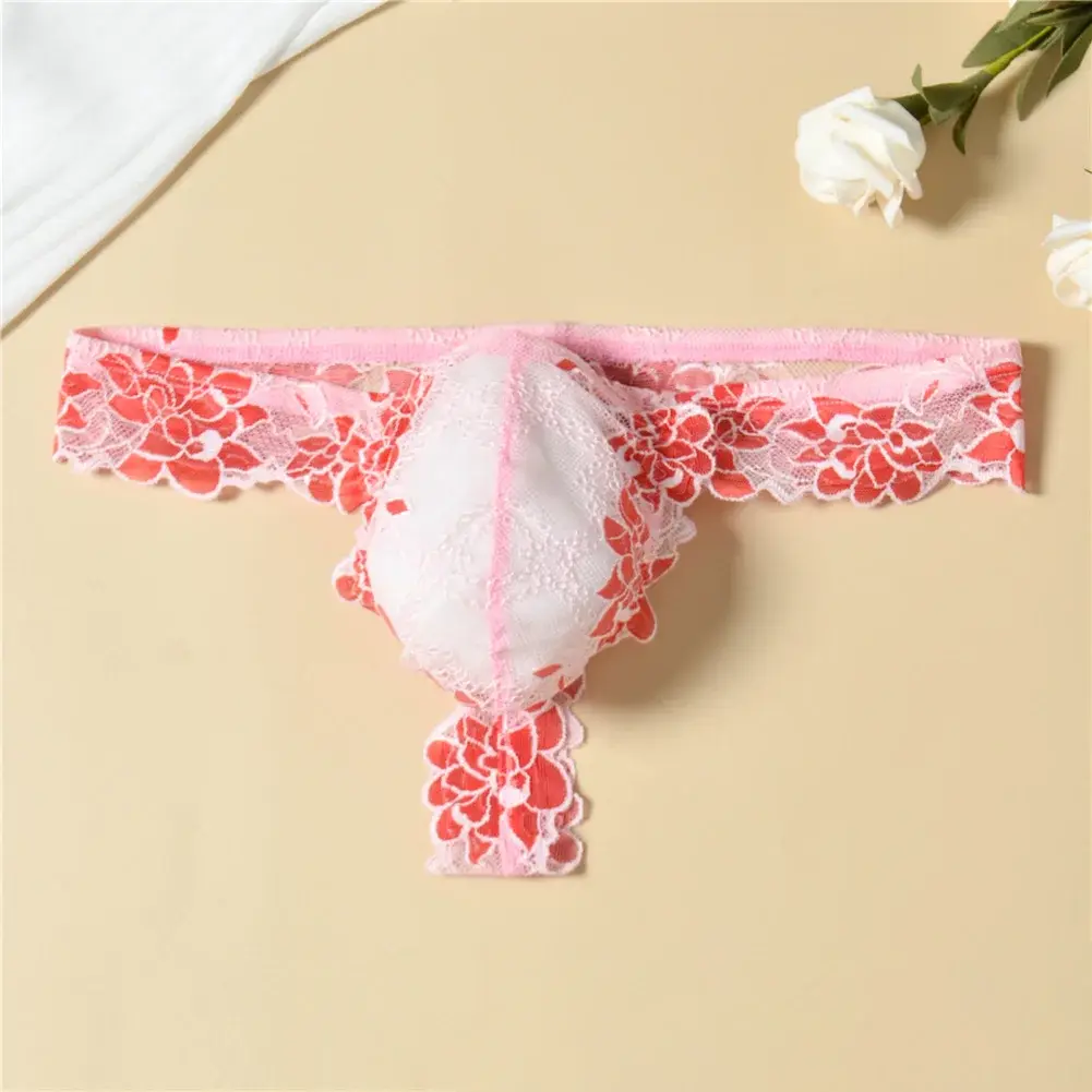 Men Floral Lace Thong Low Rise Elastic Waist G‑String Breathable See‑Through Floral Print Male Underwear Sexy Lingerie Panties — image 9