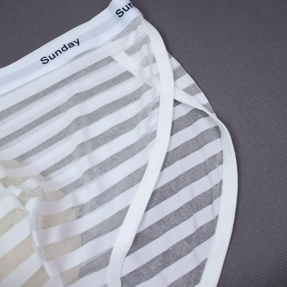 Men Casual Transparent Striped Mesh Briefs Side Fork Panties Shorts Breathable Pouch Man Comfortable Home Underwear