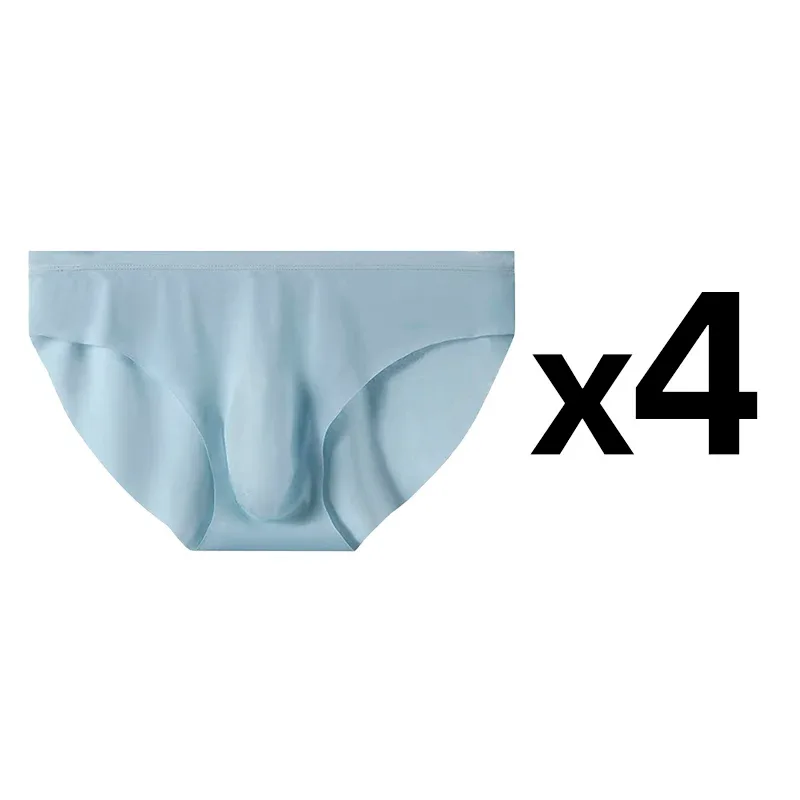 4Pcs Men Ice Silk Briefs Ultra Thin Transparent Seamless 3D Pouch Low Waist Breathable Triangle Underwear