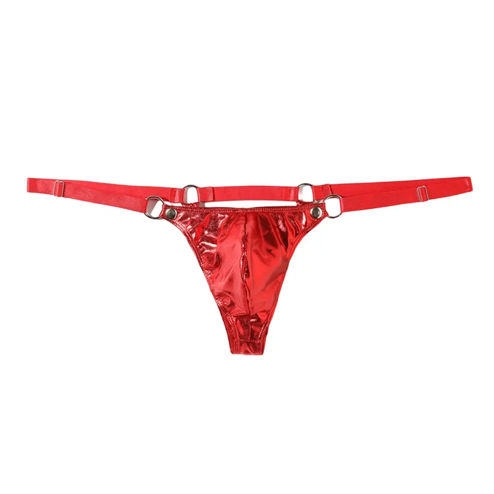 1pc Men Patent Leather G-String Sexy Thong V-back Low Ring Rise T-back Bulge Pouch Đồ lót Đồ lót Gay Sissy Hot Clubwear — image 7