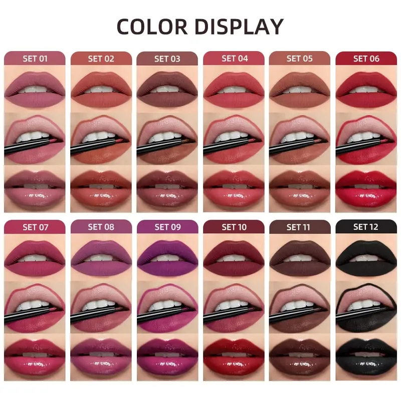 Ματ Liquid Lipstick & Lip Liner & Lip Gloss Σετ 3 τμχ Αντικολλητικό Κύπελλο μεγάλης διάρκειας Κόκκινο μαύρο μωβ Κιτ καλλυντικών για απόχρωση χειλιών — image 3
