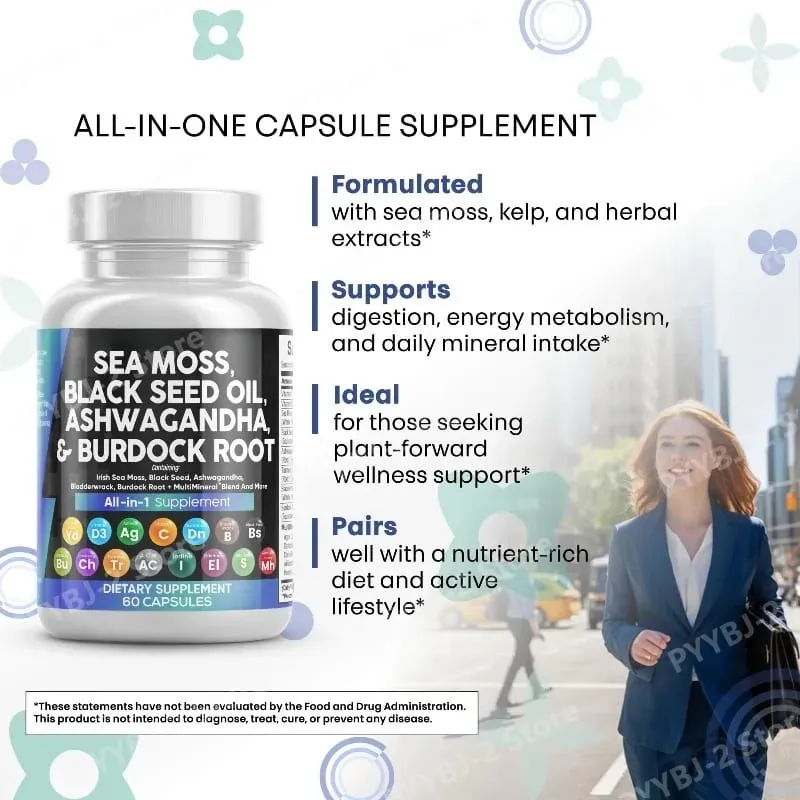 Sea Moss Capsules Contain Black Seed Turmeric & Vitamin D Plant-Based Daily Mineral All in One Supplement 60 Count Per Bottle — image 5