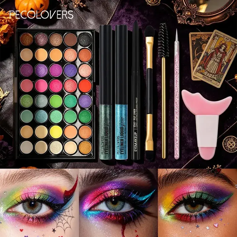 8 ΤΕΜ/ΣΕΤ Eyeshadow Palette Sparkle Liquid Eyeliner Black Eyeliner Eye Brushes Halloween/Christmas/Parties Σετ Μακιγιάζ Beauty — image 5