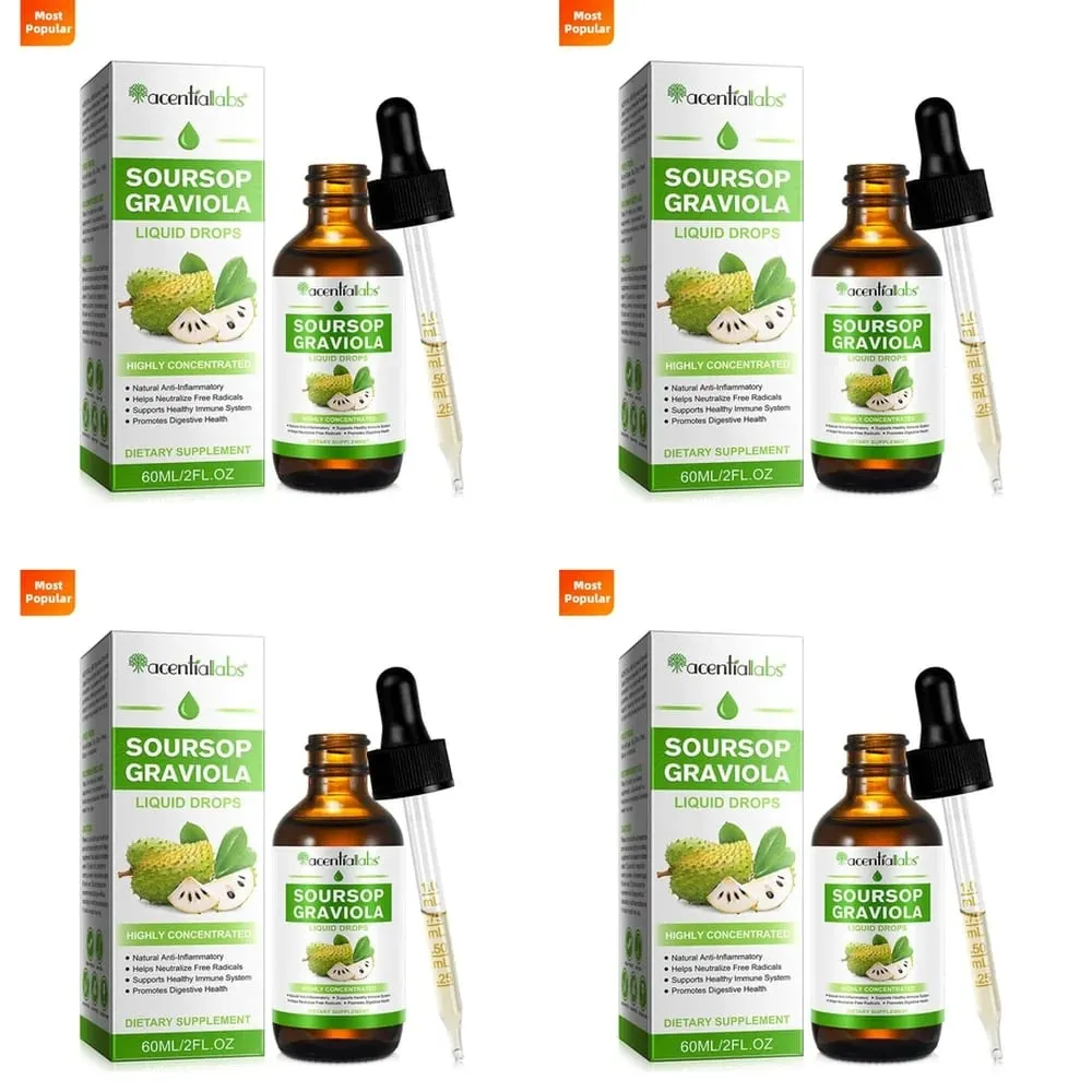 AcentiLabs Soursop Graviola Liquid Drops Vitamin C Supports Digestive Health Immune System Free Radical Defense 60ml for Adults