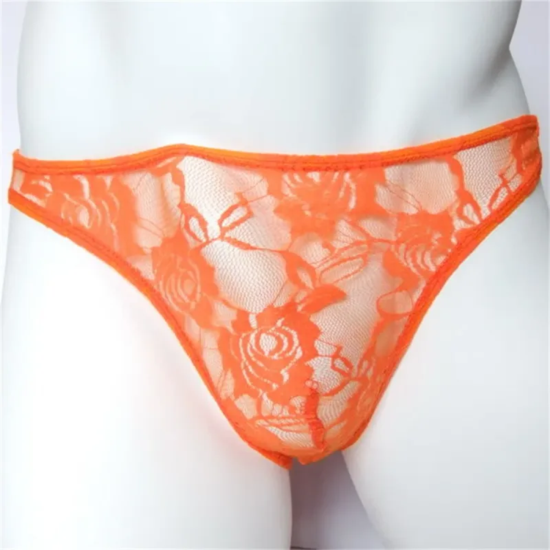 Sexiga män Spets Transparenta trosor Perspektiv Underkläder Hollow Out Rose Mesh Lågväxt manliga trosor — image 7