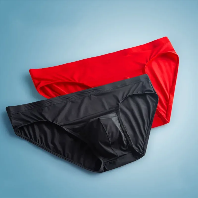 2pcs Ice Silk Men Bulge Pouch Briefs Silk Smooth Nylon Underwear Low Waist U Convex Male Panties Europe Size M-XXL — image 3