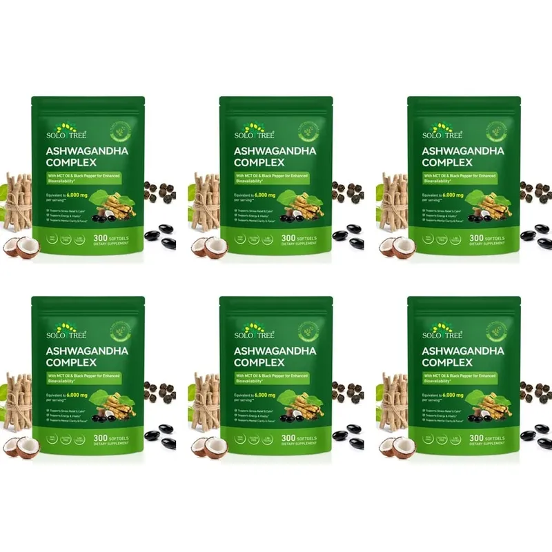 Το Solo Tree Ashwagandha Complex Softgels υποστηρίζει την ανακούφιση από το άγχος ήρεμη ψυχική διαύγεια εστίαση με MCT Oil & Black Pepper 300 Softgels