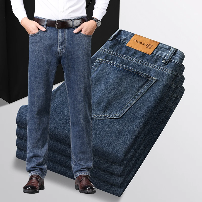 100% Cotton Business Jeans Men's New Straight Fashion Vintage Trousers Comfortable Male Brand Slim Denim Pants — image 2