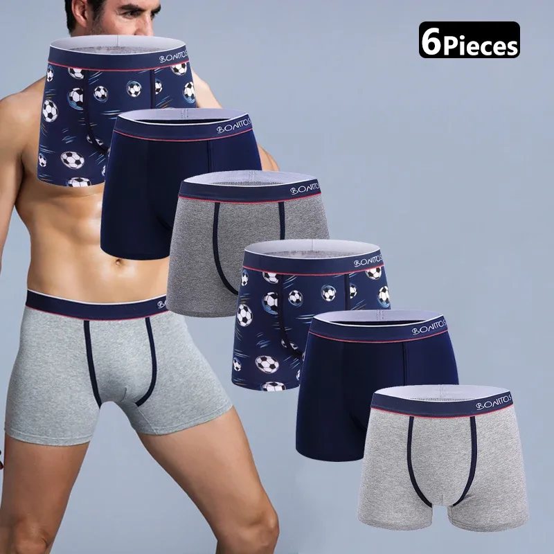 6 Pieces Solid Color Men's Panties BONITOS Letter Waistband Boxer Briefs Cotton Underwear Mens Boxers Classic Men Underpants — image 12
