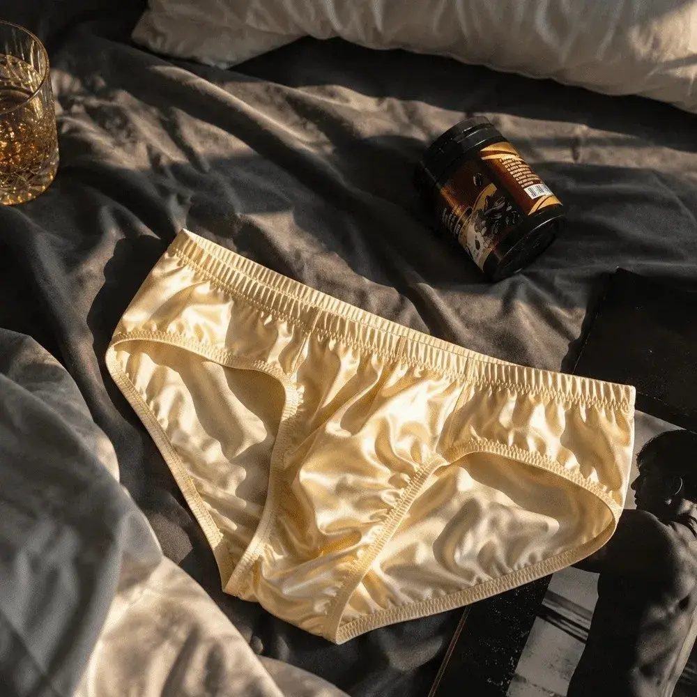 Underpants Low Waist Male Underwear Ice Silk Glossy Shiny Satin Silk Briefs Bulge Pouch Lingerie Men's Triangle Panties Daily