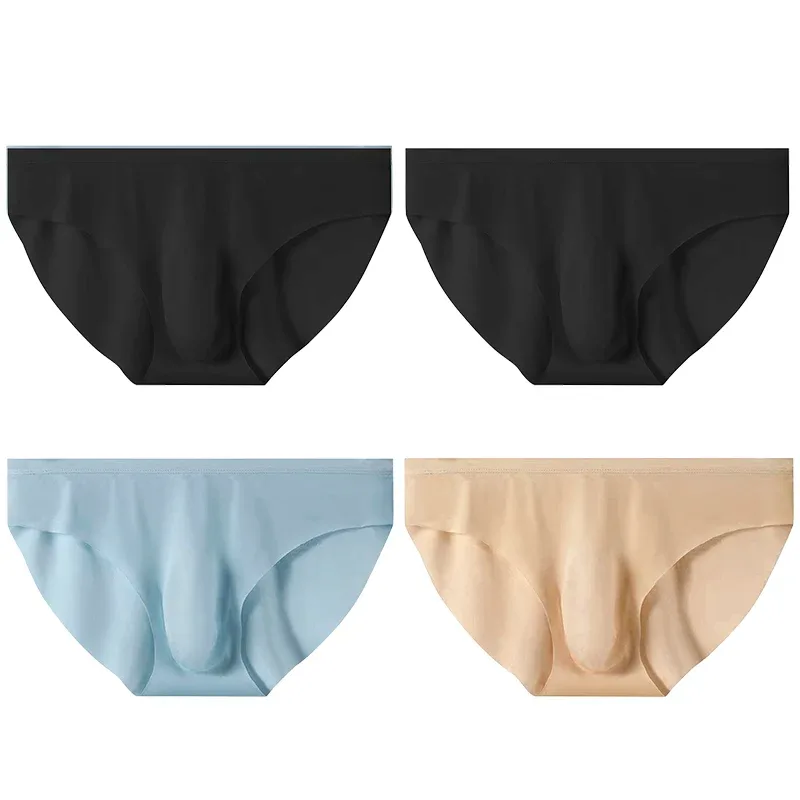 Calzoncillos de seda helada para hombre, ropa interior transparente, sin costuras, Sexy, de secado rápido, transpirable, ultrafina, 4 Uds.