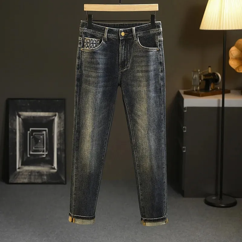 2024 New Light Luxury Jeans Ανδρικά Ανοιξιάτικα και Φθινοπωρινά Ευέλικτα High-End Casual Προσιτά Πολυτελή Μόδα Λεπτά Παντελόνια