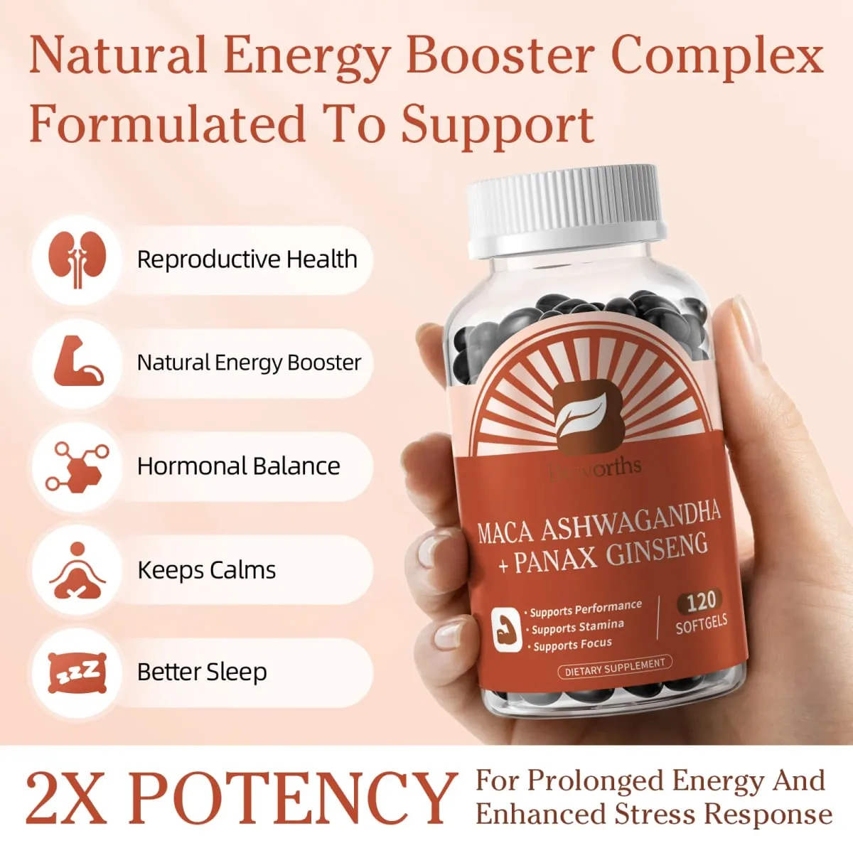 Natural Maca Root Capsules with Ashwagandha Extract Vegetarian for Men Health Soft Gels Gluten Free Energy Supplement