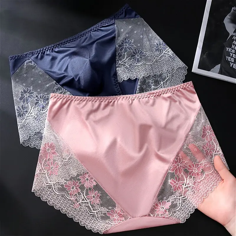 Satin Ice Silk Briefs Mens Lace 3D U Pouch Underwear Sexy Floral Man Panties Breathable Low Waist Shorts Convex Pouch Underpants — image 3