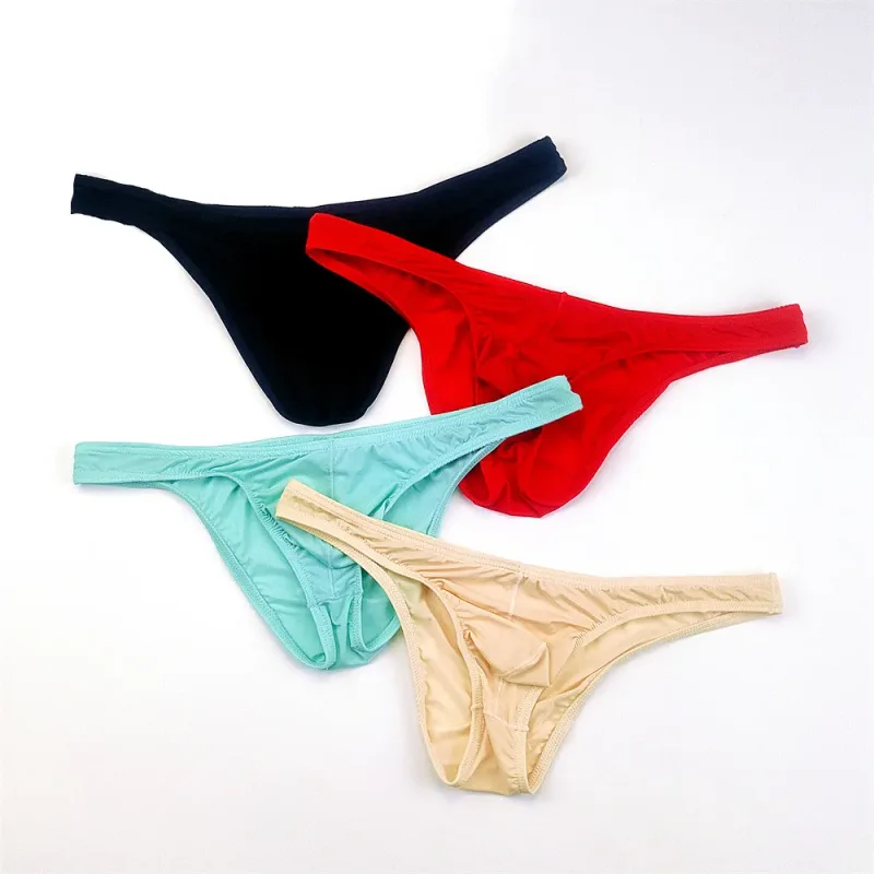 4PCS Men High Fork Briefs Mid Waist Elastic Ice Silk Brief Summer Underpants Ice Silk U Convex Pouch Male Underwear Silky Shorts — image 2