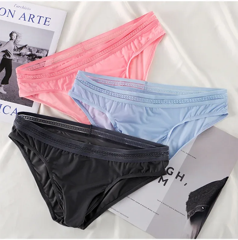 1/3PCS Men's Ice Silk Briefs Ultra-thin Quick Dry High Elastic Lace Waistband Panties Sexy Seamless Breathable Bikini Underwear — image 27
