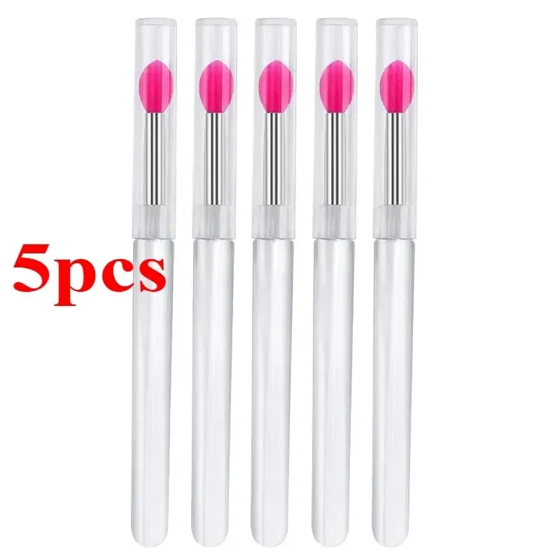 3/5/10 pçs escova de batom de silicone macio aplicador de batom portátil alça clara limpa microbrush lipgloss ferramenta de beleza