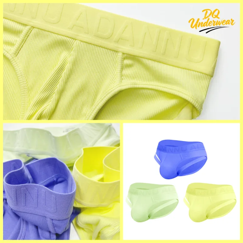 1PCS Solid Color Ribbed Male Briefs ADANNU Embossed Logo Elastic Waist Stretch Comfort Daily Bikini Underpants AD759 — image 1