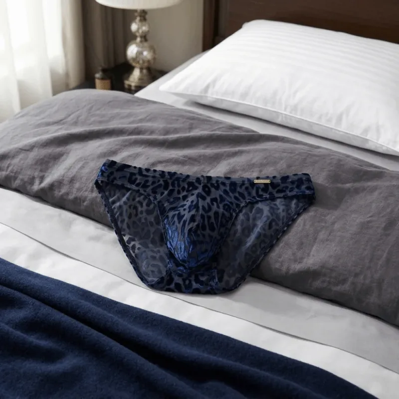 Quick Dry Ice Silk Men Briefs Lingerie Low Waist Sheer Underwear Convex Pouch Transparent Leopard Print Panties Male — image 12