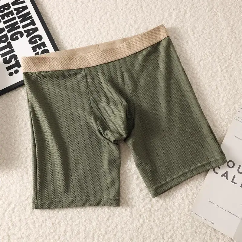 Mens Boxer Shorts Homme Nylon Underwear Man Ice Silk Panites Comfortable U Convex Pouch Middle Long Leg Underpant Male Trunks — image 7