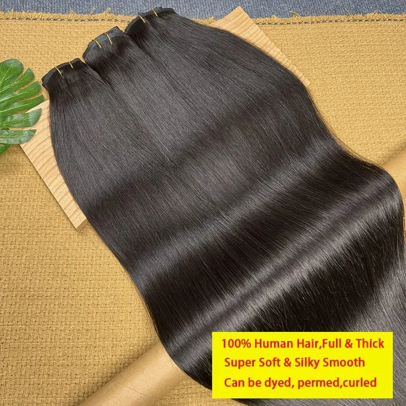 Insible Seamless Clip Ins Bone Straight Human Hair Unprocessed Raw Hair PU Weft Extensions Full Head 7Pcs/Set Clip on Hair — image 3
