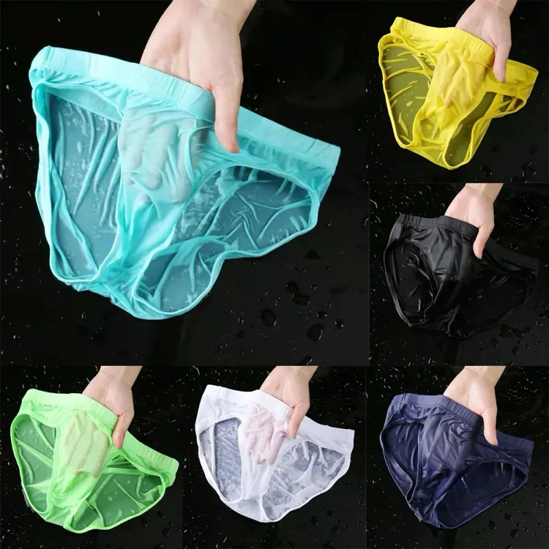 Men Sexy Sheer Ice Silk Briefs Underwear Quick-Dry U Convex Pouch Breathable Low-Waist Underpants Summer Cooling — image 2