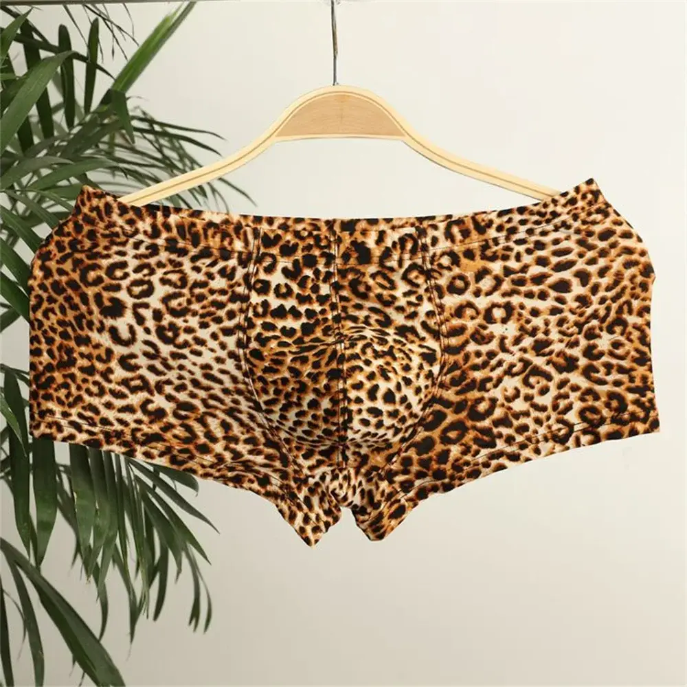 Men's Leopard Print Underwear Sexy Ice Silk Fabric Fashionable Boxers Personalized Male Trunk Shorts Plus Size — image 1