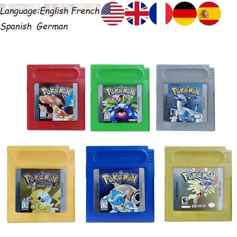 Many style Pokemon Red Blue Crystal Golden Green Silver Yellow GBC Game Card 16 Bit Video Game Cartridge Console Card GB/SP — image 1