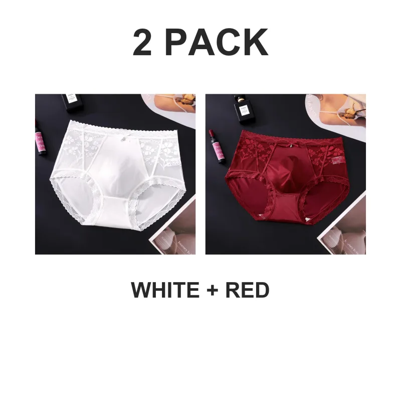 2 Pack Mens Mid Rise Satin Lace Briefs 3D Pouch Rhinestone Bow High Elastic Scalloped Trim Smooth — image 21