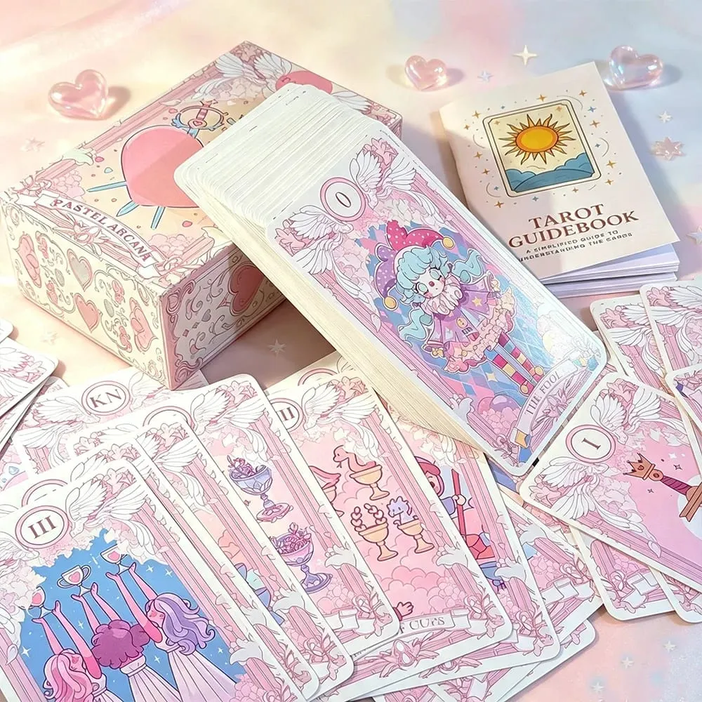 Kawaii Pink Large size 78PCS Tarot Deck with Guidebook - Cute Anime Illustration for Fate Divination Future Telling Table Game
