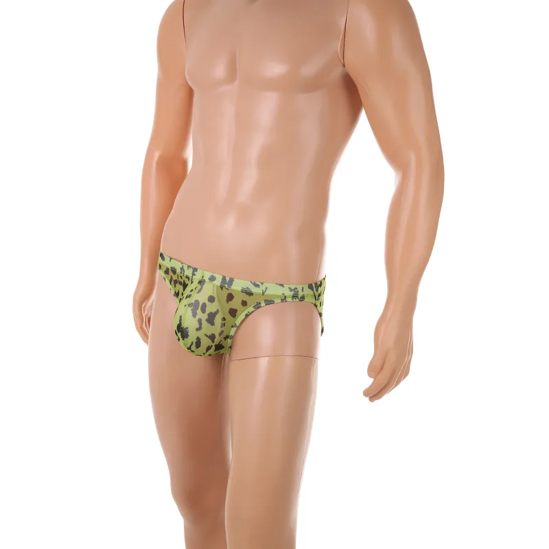 Men Sexy Briefs Underwear Mesh Sheer Ultra-Thin Underpants Big Penis Pouch See Through Panties Leopard Bikini — image 15