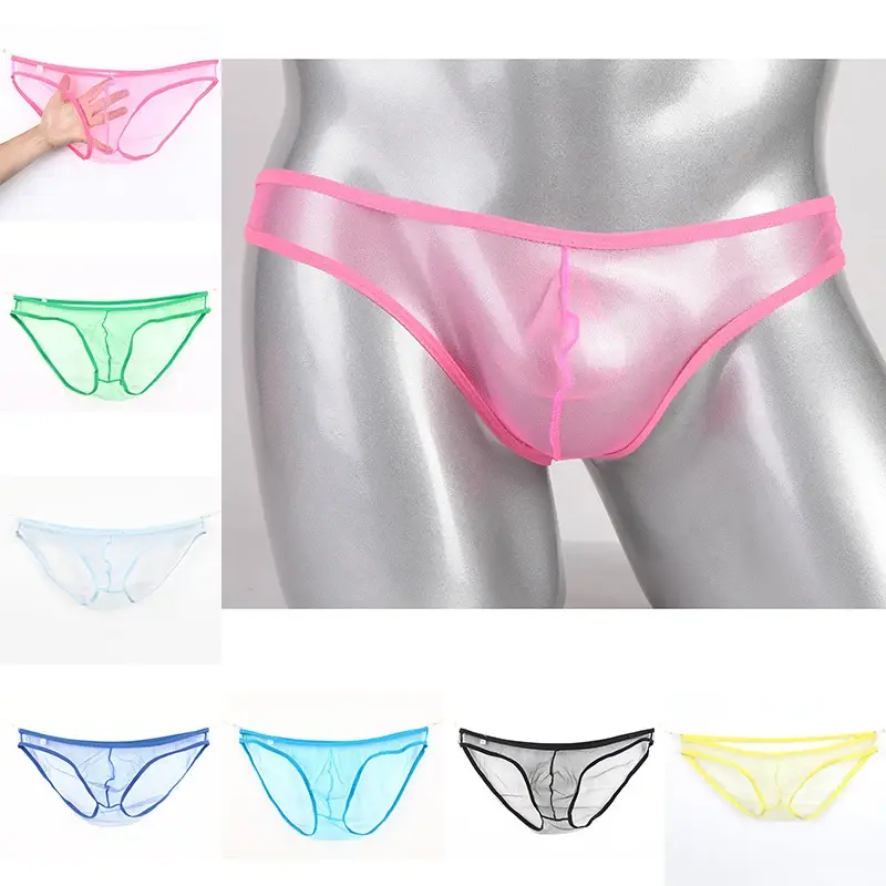 Men's Large Size Low Waist Mesh Briefs, Ultrathin Transparent Underwear, with U Convex Bag, Various Colors Available — image 6