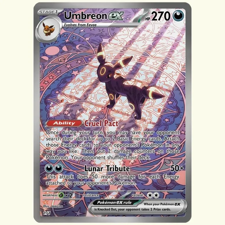 Κάρτες DIY Espeon Umbreon ex 2Pcs Foil Texture Cards Αγγλική έκδοση Συλλεκτικές Κάρτες συλλογής Anime Premium Grade TCG — image 3