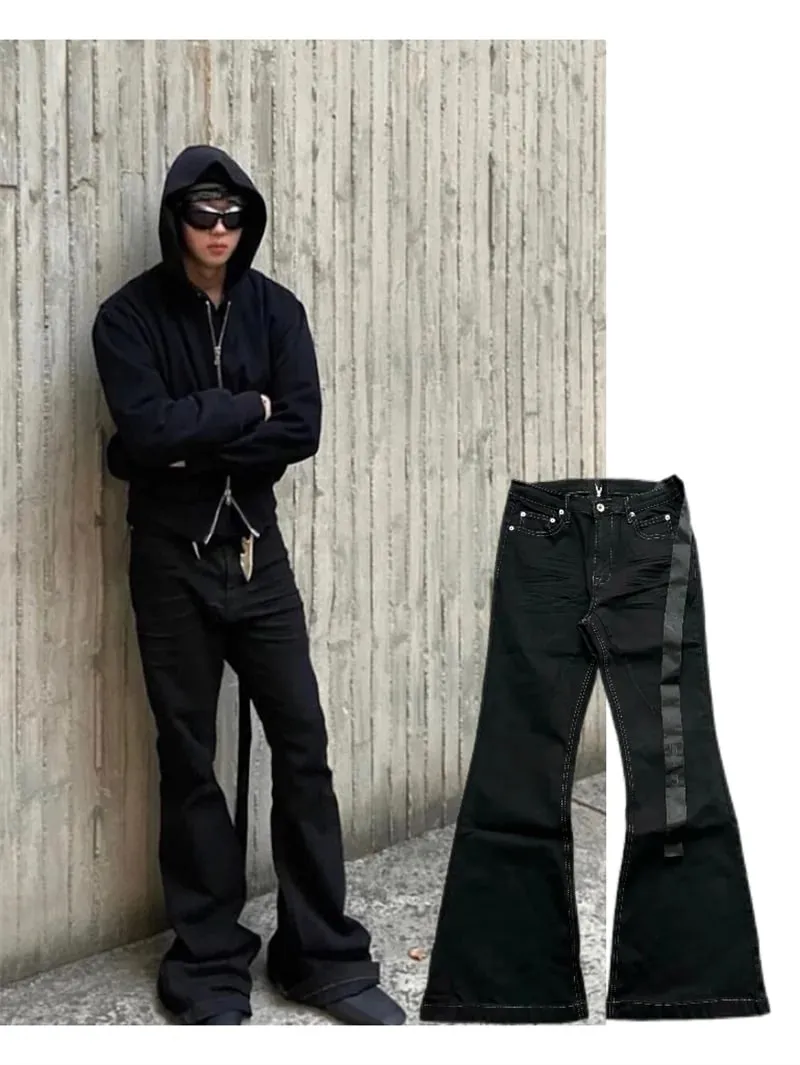 Ανδρικό τζιν παντελόνι High Street RO Ανδρικό 24SS Basic ελαστική μαύρη κορδέλα Loose Flared Streetwear Casual Jeans Παντελόνι Ανδρικά Ρούχα — image 8