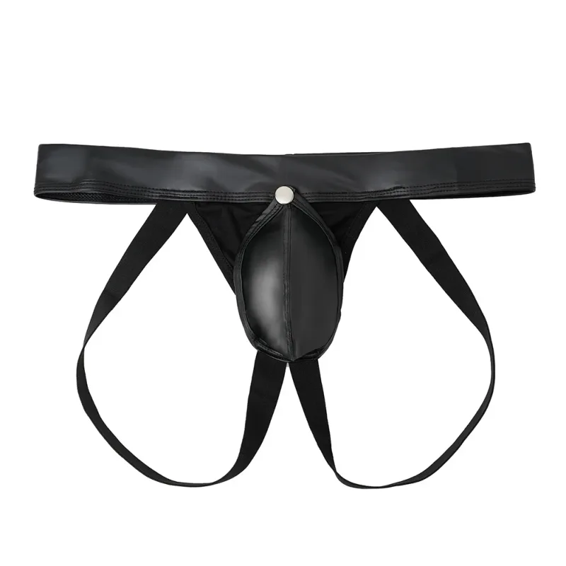 Men Faux Leather Gstring Thongs Underwear with Detachable Pouch Open Butt Low Waist Underpants for Comfortable Wear — image 9