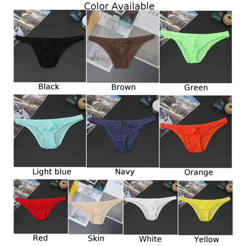 Mens Sexy Low-Waist Briefs Shorts See Through Pouch Underwear Ice Silk Underpant Bikinis Ultra Thin Panties Solid Comf Lingerie — image 4